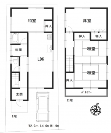 川西市西多田、中古一戸建ての間取り画像です