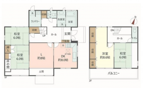 川西市水明台、中古一戸建ての間取り画像です