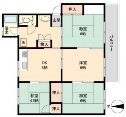 川西市清和台、マンションの間取り画像です