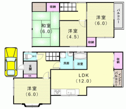 川西市西多田、中古一戸建ての間取り画像です