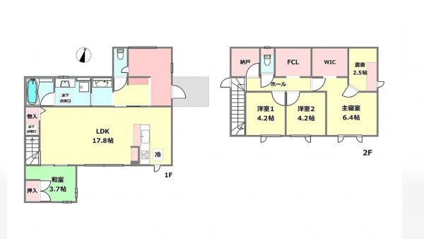 川西市水明台、中古一戸建ての間取り画像です