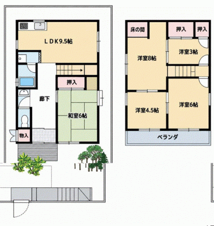 川西市萩原台、中古一戸建ての間取り画像です