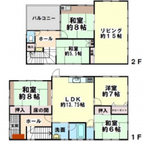 川西市鴬の森町、中古一戸建ての間取り画像です