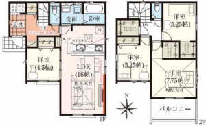 川西市大和、新築一戸建ての間取り画像です