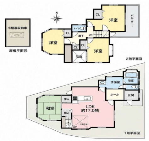 川西市出在家町、中古一戸建ての間取り画像です
