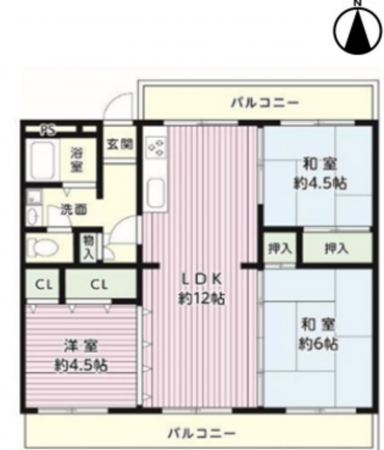 川西市清和台、マンションの間取り画像です