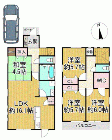 川西市新田、中古一戸建ての間取り画像です