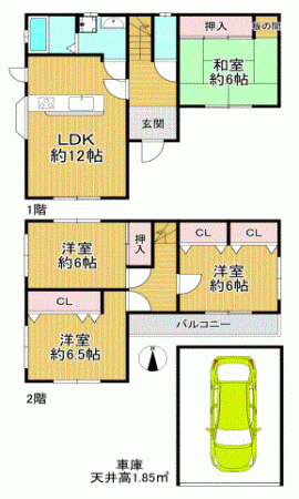川西市緑台、中古一戸建ての間取り画像です