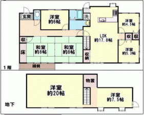 川西市鼓が滝、中古一戸建ての間取り画像です