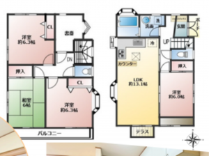 八王子市散田町、中古一戸建ての間取り画像です