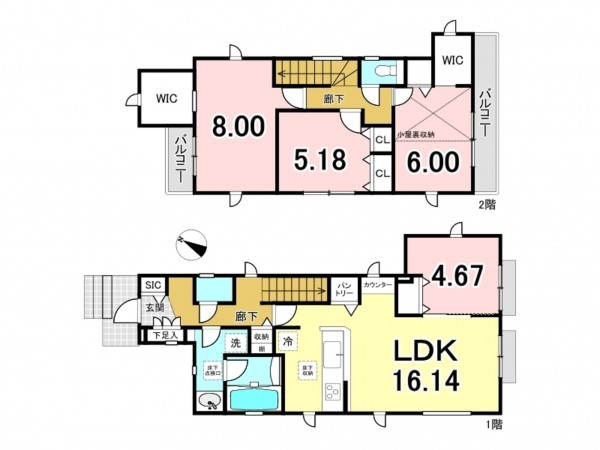 八王子市並木町、新築一戸建ての間取り画像です