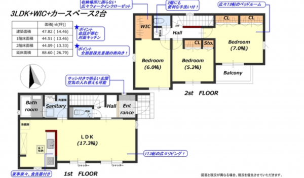 八王子市台町、新築一戸建ての間取り画像です