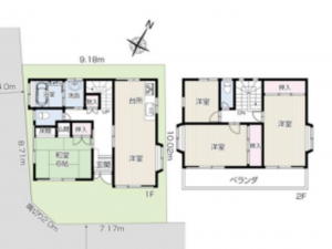 八王子市千人町、中古一戸建ての間取り画像です