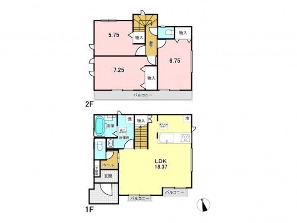 八王子市北野町、新築一戸建ての間取り画像です