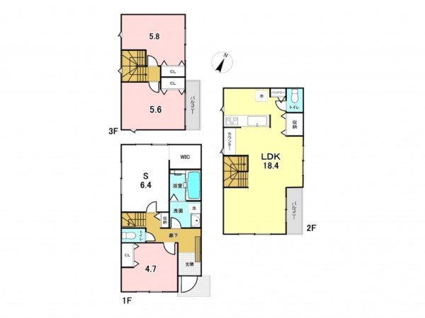 八王子市子安町、新築一戸建ての間取り画像です