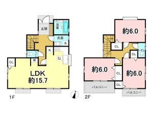 八王子市北野町、中古一戸建ての間取り画像です