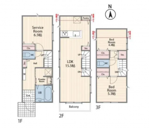 八王子市散田町、新築一戸建ての間取り画像です