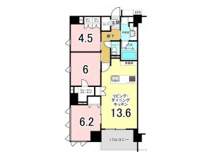 八王子市旭町、マンションの間取り画像です