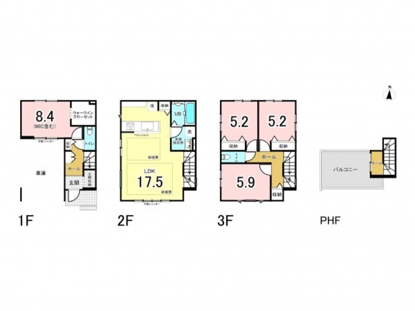 八王子市子安町、新築一戸建ての間取り画像です