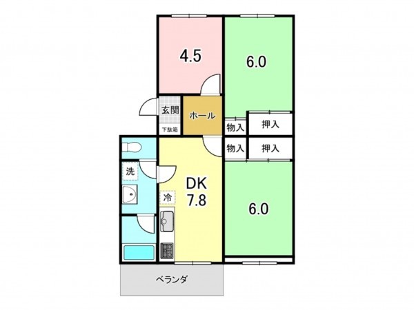 八王子市明神町、マンションの間取り画像です