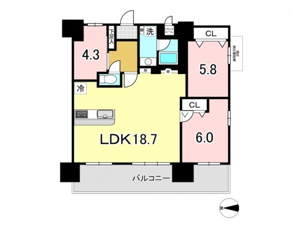 八王子市本町、マンションの間取り画像です