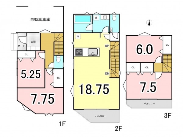 八王子市万町、新築一戸建ての間取り画像です