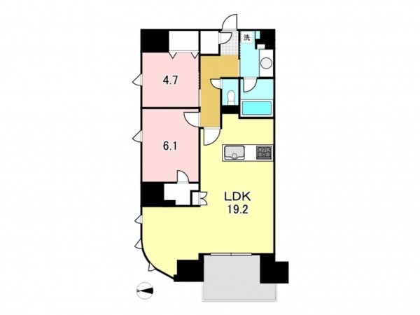八王子市旭町、マンションの間取り画像です