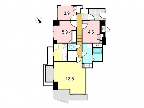 八王子市散田町、マンションの間取り画像です