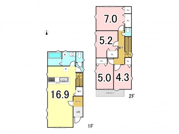 八王子市上野町、新築一戸建ての間取り画像です