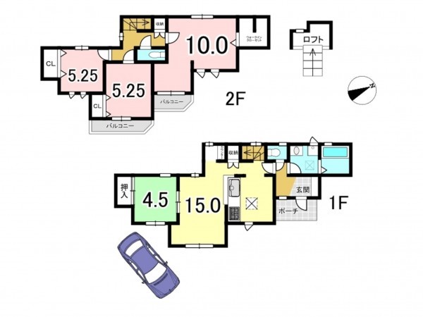 八王子市緑町、中古一戸建ての間取り画像です