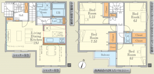 八王子市高尾町、新築一戸建ての間取り画像です