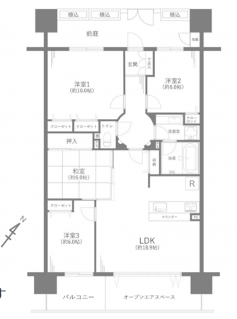 八王子市大和田町、マンションの間取り画像です