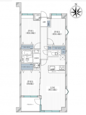 八王子市大和田町、マンションの間取り画像です