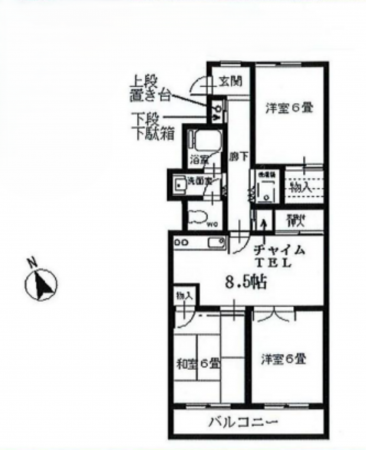 八王子市大和田町、マンションの間取り画像です