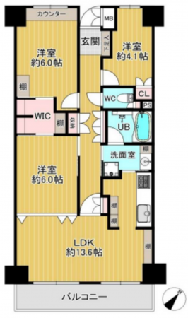 八王子市打越町、マンションの間取り画像です