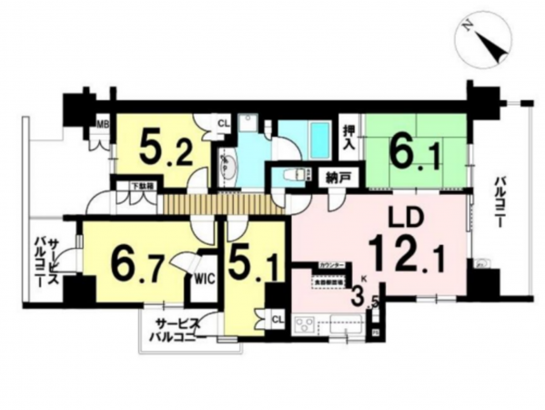 八王子市大和田町、マンションの間取り画像です