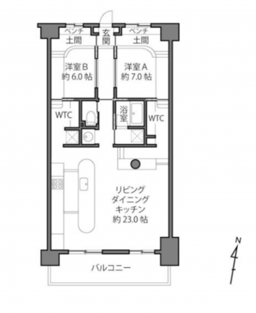 八王子市みなみ野、マンションの間取り画像です