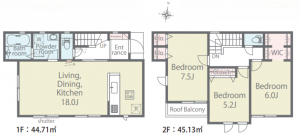 八王子市万町、新築一戸建ての間取り画像です