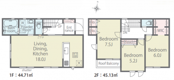 八王子市万町、新築一戸建ての間取り画像です