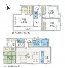 八王子市石川町、新築一戸建ての間取り画像です