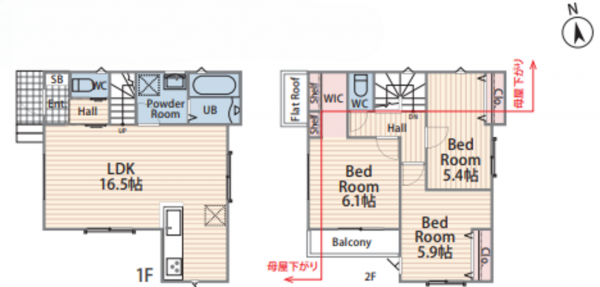 八王子市片倉町、新築一戸建ての間取り画像です