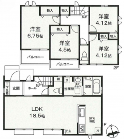 八王子市弐分方町、新築一戸建ての間取り画像です