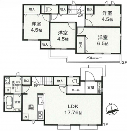 八王子市弐分方町、新築一戸建ての間取り画像です