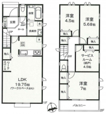 八王子市弐分方町、新築一戸建ての間取り画像です