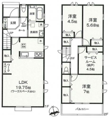 八王子市弐分方町、新築一戸建ての間取り画像です