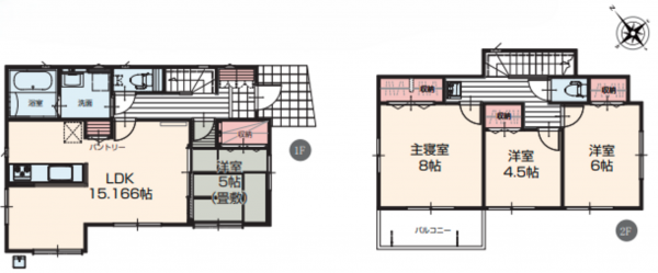 八王子市戸吹町、新築一戸建ての間取り画像です