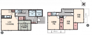 八王子市戸吹町、新築一戸建ての間取り画像です