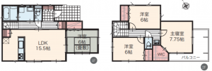 八王子市戸吹町、新築一戸建ての間取り画像です