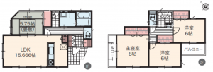 八王子市戸吹町、新築一戸建ての間取り画像です