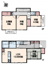 八王子市戸吹町、新築一戸建ての間取り画像です